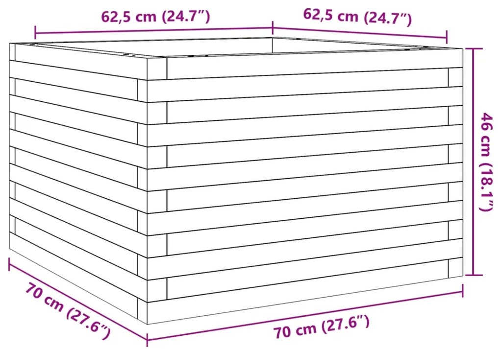 Ζαρντινιέρα Κήπου 70x70x46 εκ από Μασίφ Ξύλο Πεύκου - Καφέ