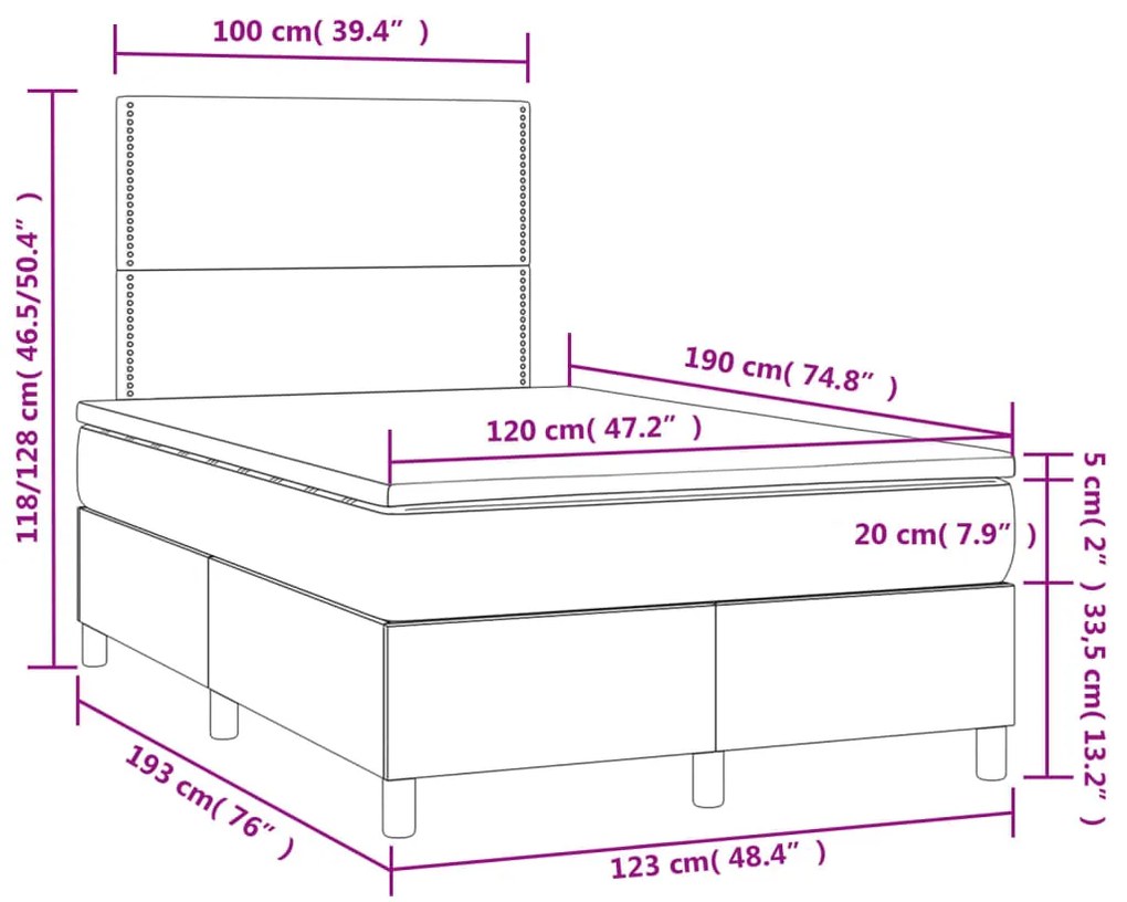 ΚΡΕΒΑΤΙ BOXSPRING ΜΕ ΣΤΡΩΜΑ &amp; LED ΑΝ.ΓΚΡΙ 120X190ΕΚ. ΥΦΑΣΜΑΤΙΝΟ 3270190