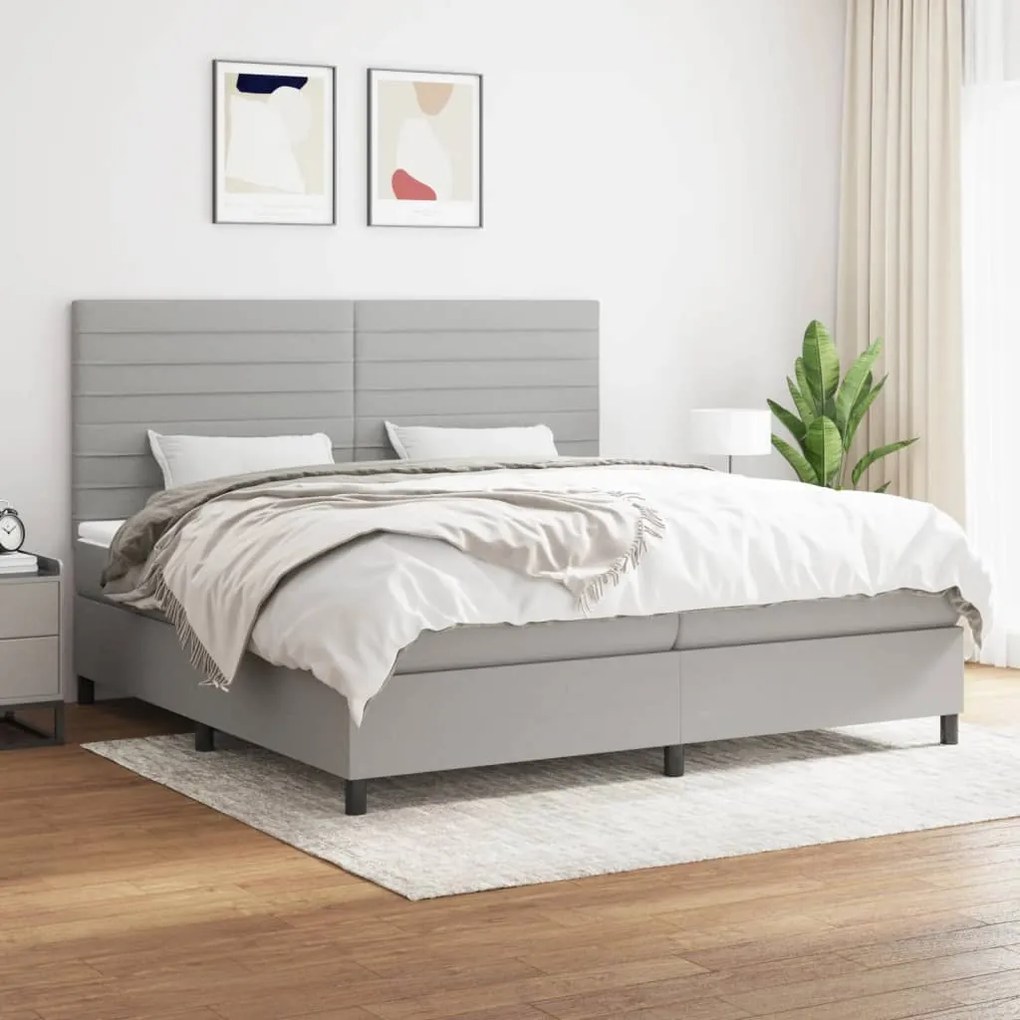 Κρεβάτι Boxspring με Στρώμα Ανοιχτό Γκρι 200x200 εκ. Υφασμάτινο - Γκρι