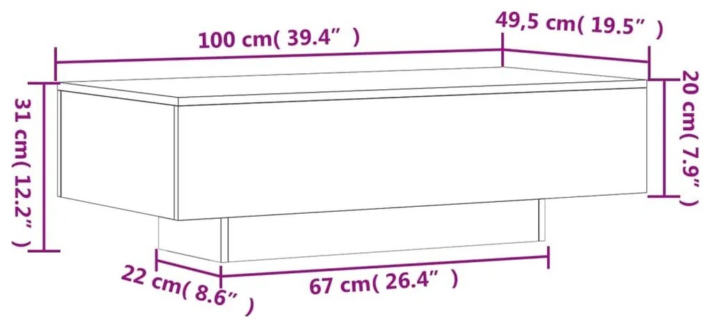 Τραπεζάκι Σαλονιού Γυαλ. Λευκό 100x49,5x31 εκ. Επεξεργ. Ξύλο - Λευκό