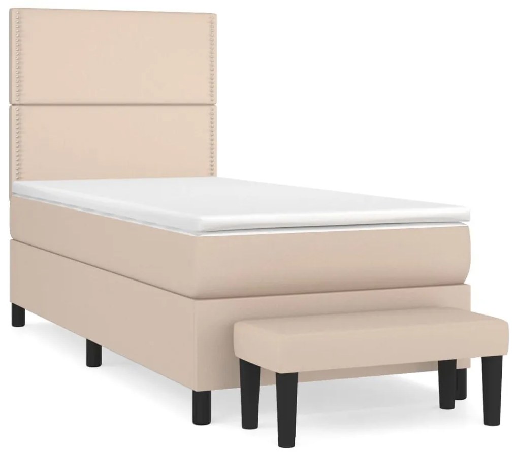 Κρεβάτι Boxspring με Στρώμα Καπουτσίνο 90x190εκ.από Συνθ. Δέρμα - Καφέ