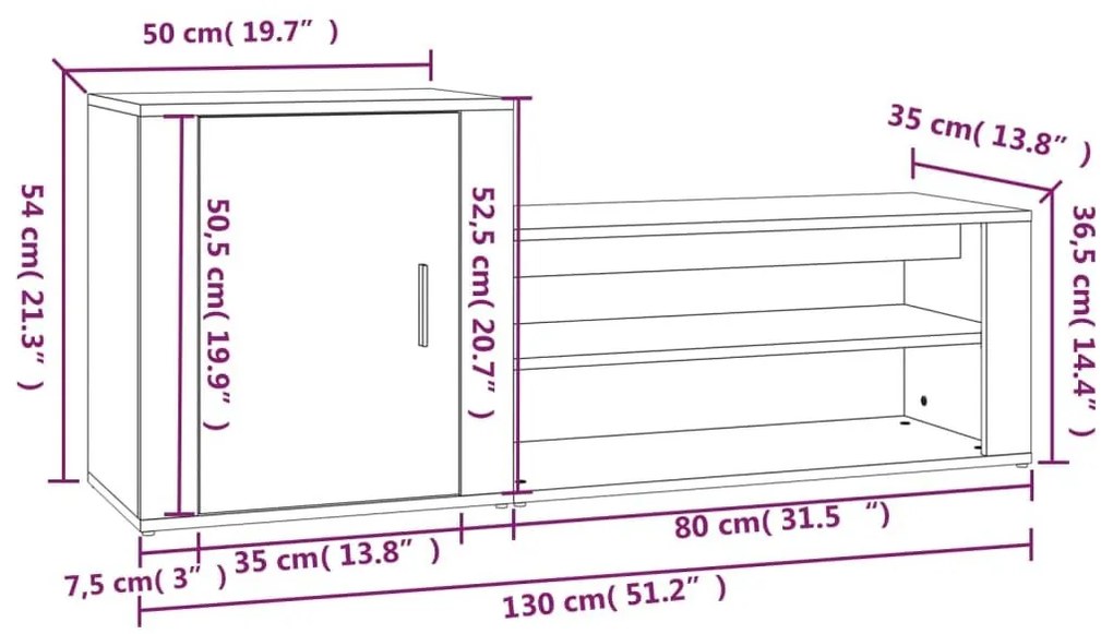 Παπουτσοθήκη Λευκή 130 x 35 x 54 εκ. από Επεξεργασμένο Ξύλο - Λευκό