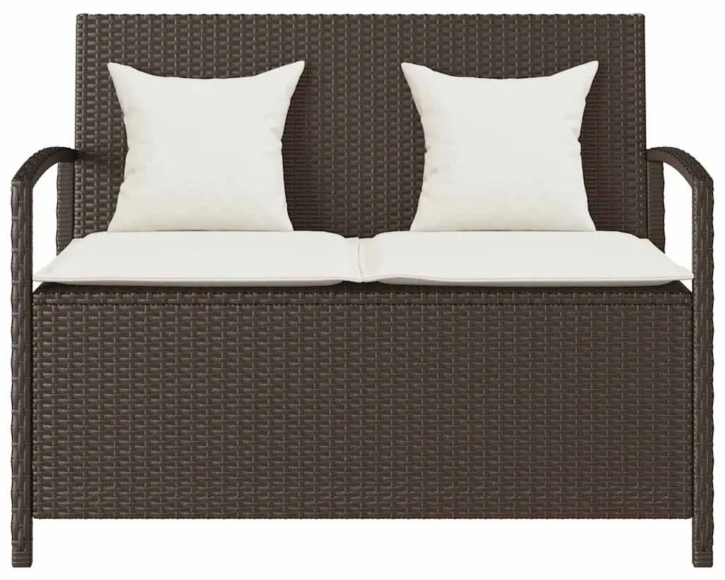 vidaXL Πάγκος αποθήκευσης κήπου με μαξιλάρι Brown Poly Rattan