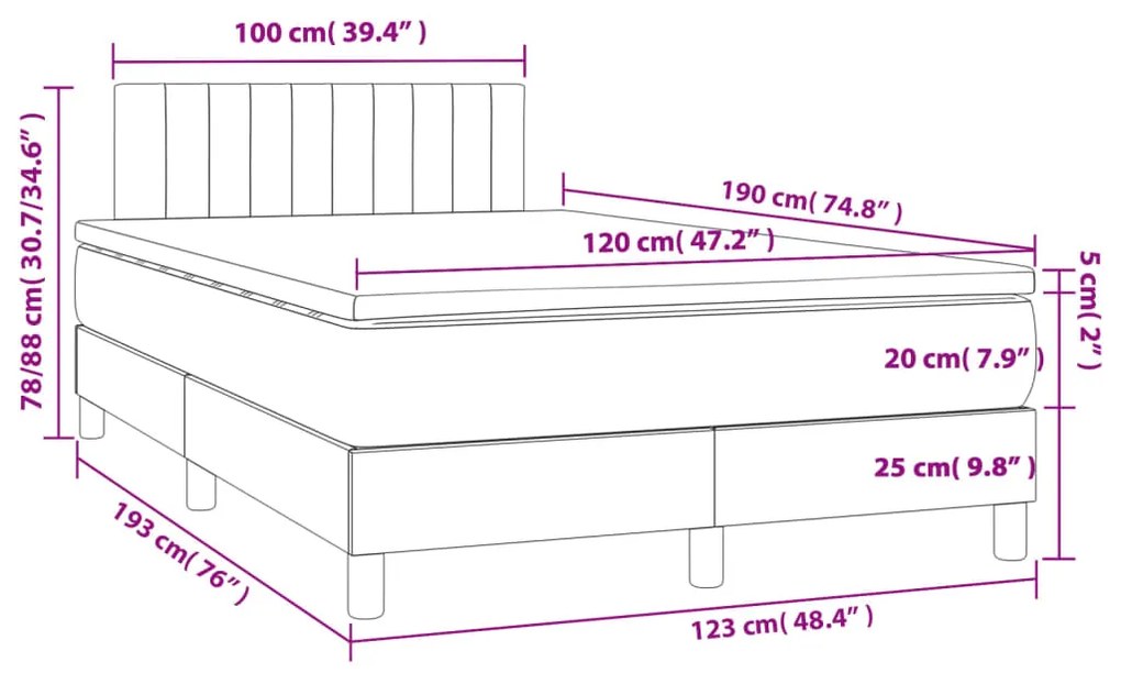 Κρεβάτι Boxspring με Στρώμα Μπλε 120x190 εκ. Υφασμάτινο - Μπλε