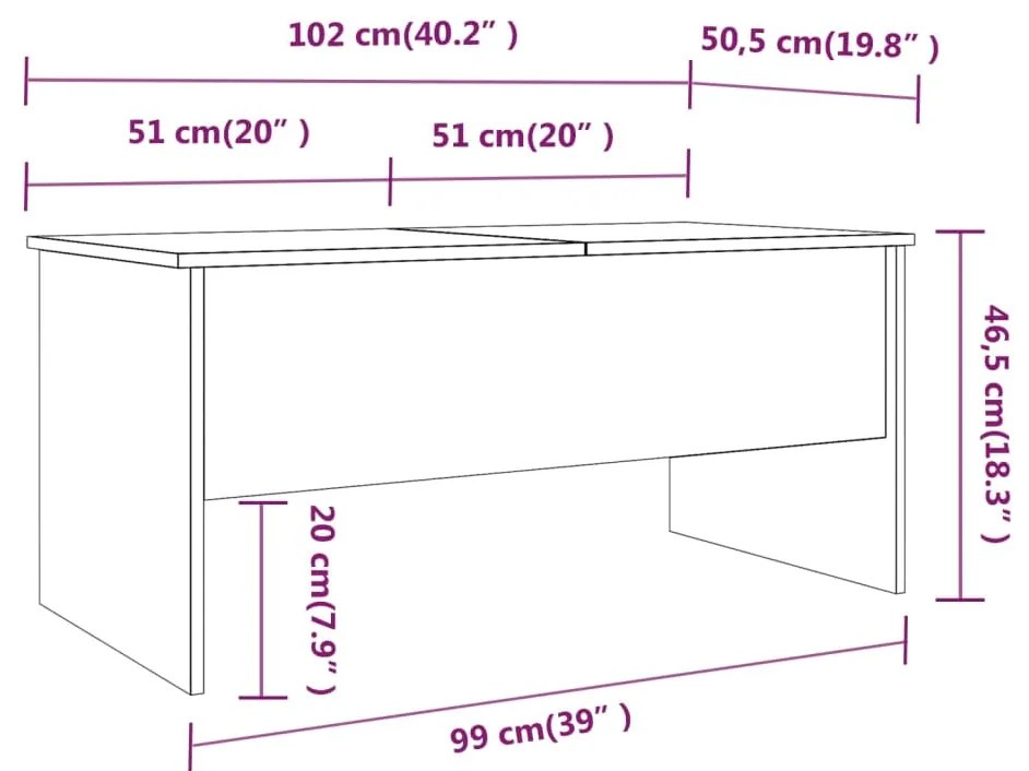 Τραπεζάκι Σαλονιού Μαύρο 102x50,5x46,5 εκ. Επεξεργασμένο Ξύλο - Μαύρο