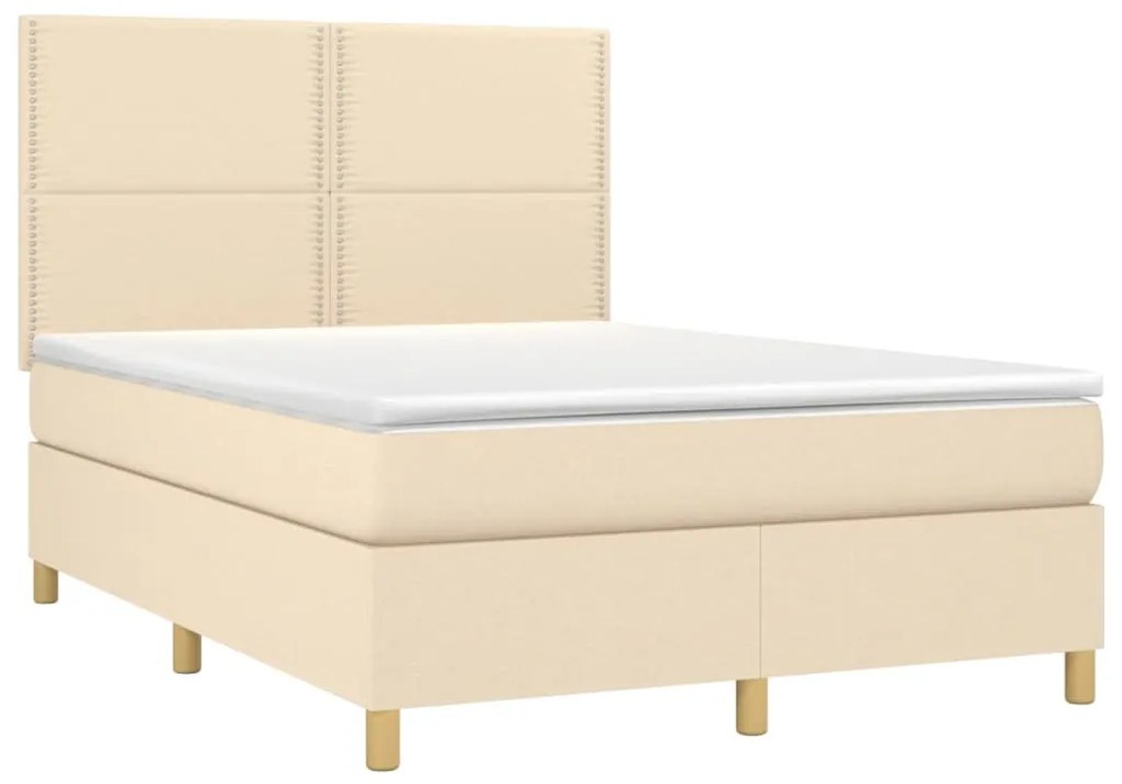 Κρεβάτι Boxspring με Στρώμα Κρεμ 140x190 εκ. Υφασμάτινο - Κρεμ