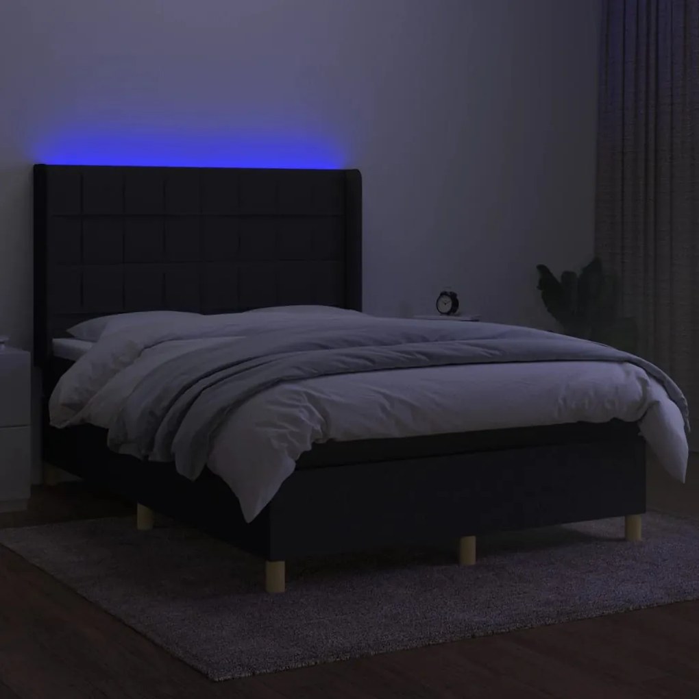 ΚΡΕΒΑΤΙ BOXSPRING ΜΕ ΣΤΡΩΜΑ &amp; LED ΜΑΥΡΟ 140X200 ΕΚ. ΥΦΑΣΜΑΤΙΝΟ 3138879