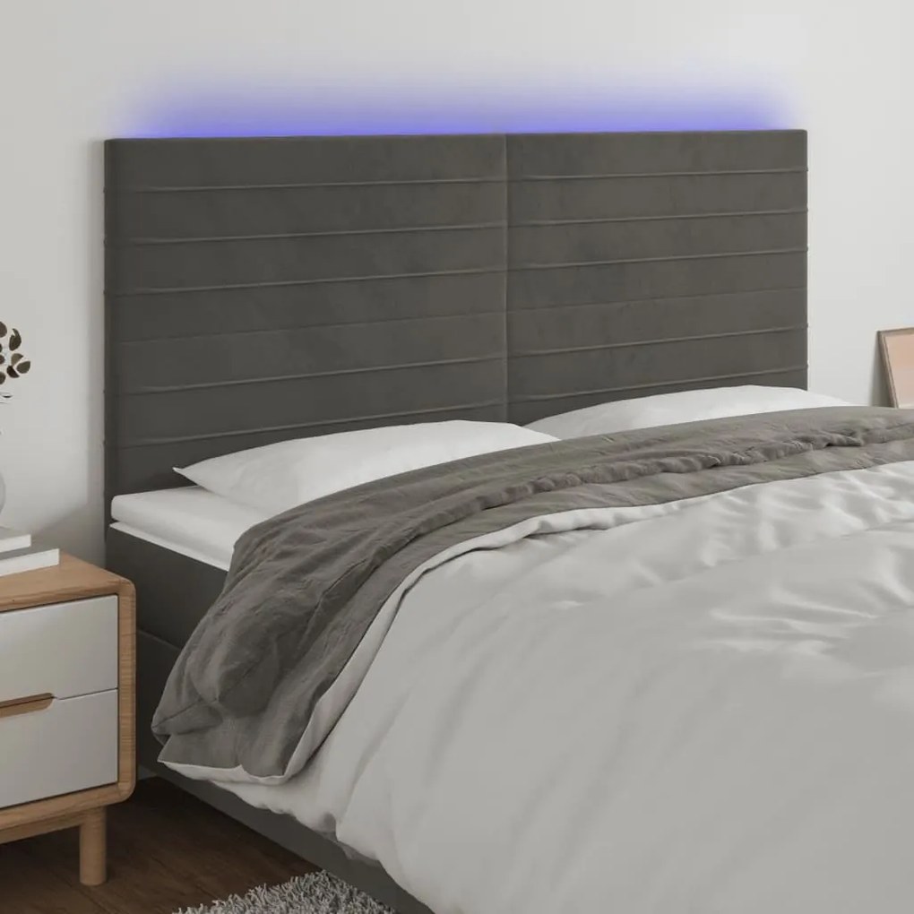 Κεφαλάρι Κρεβατιού LED Σκούρο Γκρι 180x5x118/128 εκ. Βελούδινο 3122625