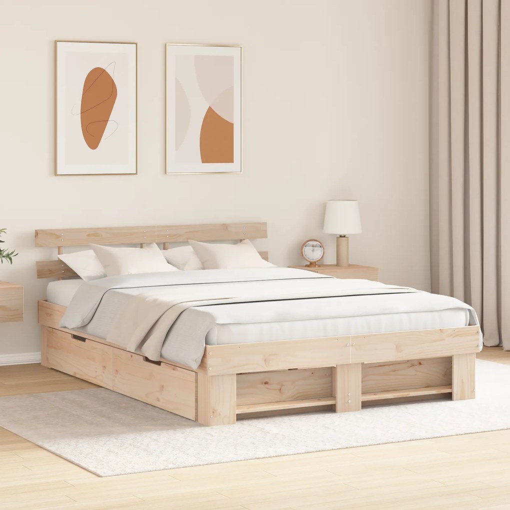 vidaXL Σκελετός Κρεβατιού Καφέ 140 x 200 cm Συμπαγές ξύλο πεύκου