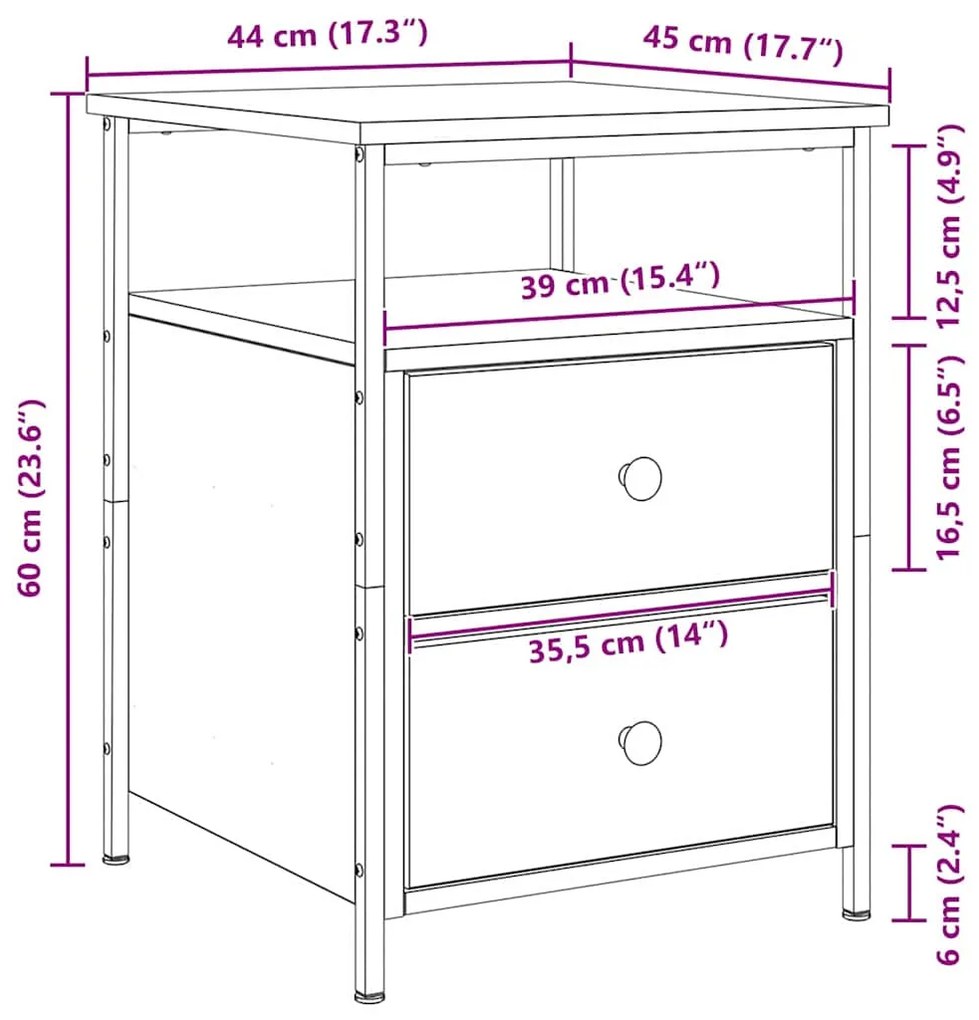 vidaXL Κομοδίνο 2 pcs Μαύρη Οξυά 34 x 35,5 x 50 εκ Επεξεργασμένο ξύλο