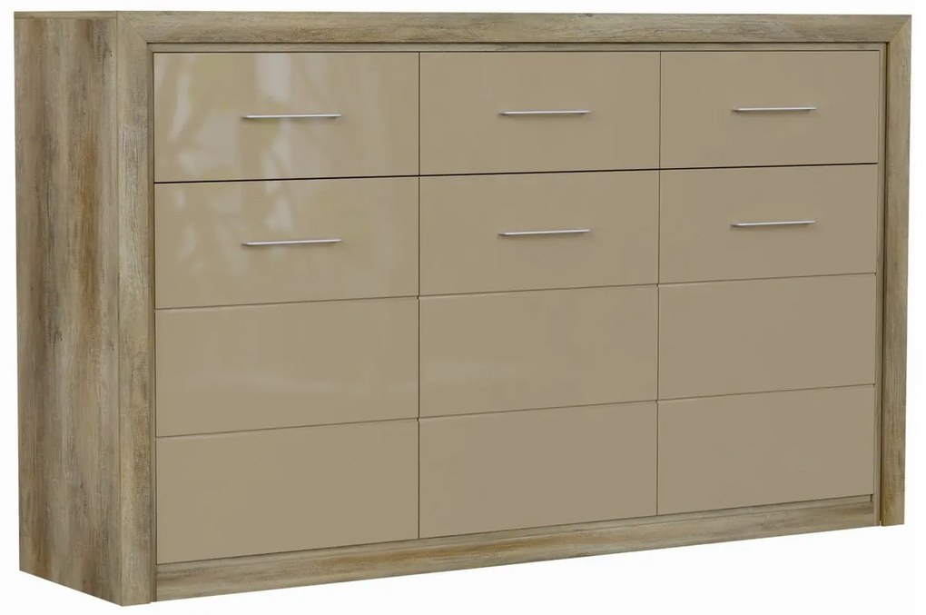 Σιφονιέρα Boston Z100, Canyon δρυς, Γυαλιστερό Beige, 96.5x163.5x40cm