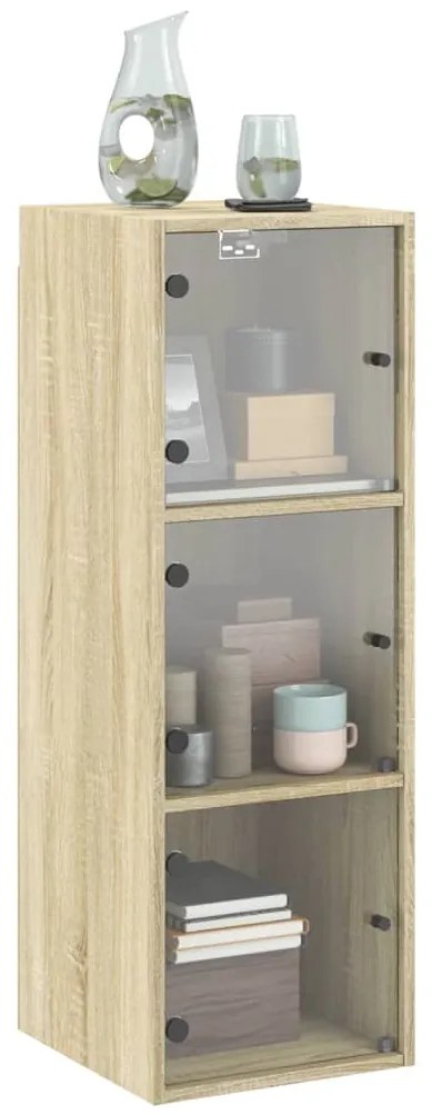 vidaXL Ντουλάπι Τοίχου Sonoma Δρυς 35x37x100 εκ. με Γυάλινες Πόρτες