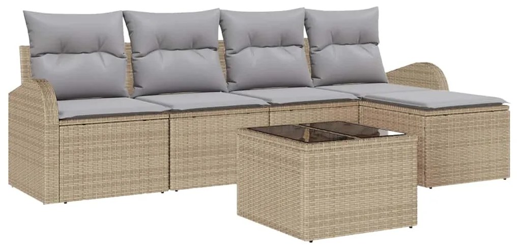 vidaXL Σετ Καναπέ Κήπου με μαξιλάρι 6 pcs Μπεζ Πολυ ράταν