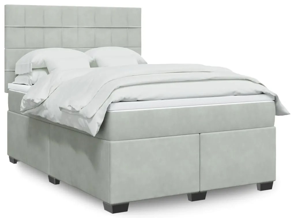 vidaXL Κρεβάτι Boxspring με Στρώμα Ανοιχτό Γκρι 140x190 εκ. Βελούδινο