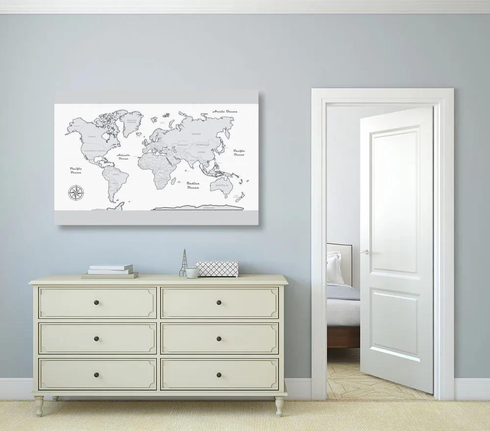 Εικόνα παγκόσμιου χάρτη με γκρι περίγραμμα - 90x60