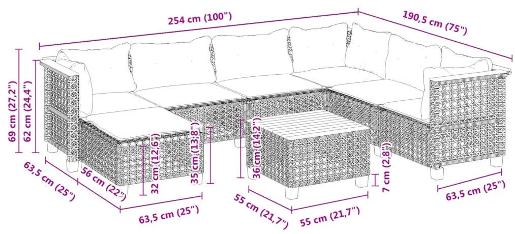 ΣΑΛΟΝΙ ΚΗΠΟΥ ΣΕΤ 8 ΤΕΜΑΧΙΩΝ ΓΚΡΙ ΣΥΝΘΕΤΙΚΟ ΡΑΤΑΝ ΜΕ ΜΑΞΙΛΑΡΙΑ 3261945