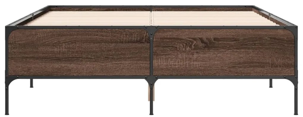 vidaXL Πλαίσιο Κρεβατιού Καφέ Δρυς 160x200 εκ. Επεξ. Ξύλο &amp; Μέταλλο