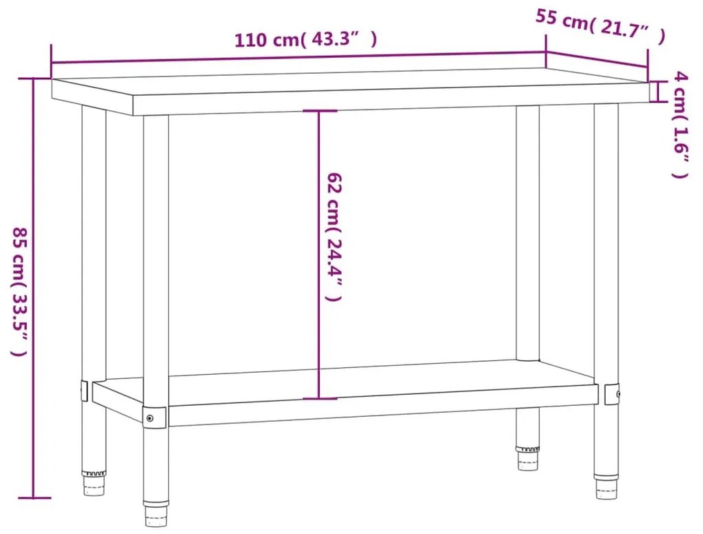 Πάγκος Εργασίας Κουζίνας 110x55x85 εκ. από Ανοξείδωτο Ατσάλι