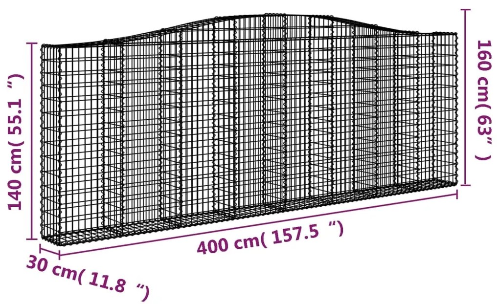 vidaXL Συρματοκιβώτια Τοξωτά 9 τεμ. 400x30x140/160 εκ. Γαλβαν. Ατσάλι