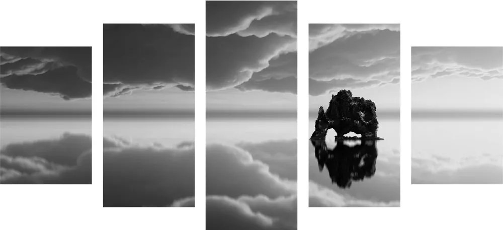 5 μέρη εικόνα βράχου κάτω από τα σύννεφα σε ασπρόμαυρο - 100x50