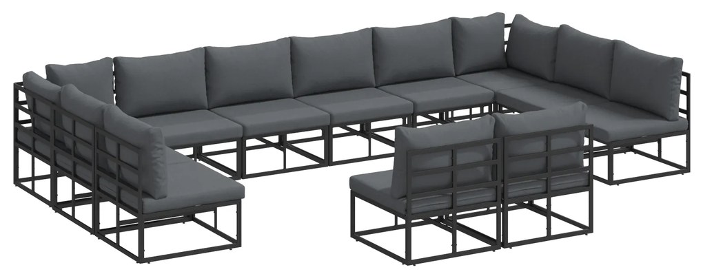 vidaXL Σετ Καναπέ Κήπου 12 pcs Μαύρο 423 x 211.5 x 71 εκ Αλουμίνιο