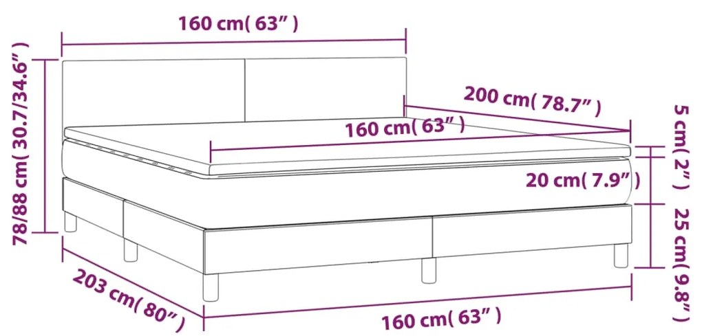 Κρεβάτι Boxspring με Στρώμα &amp; LED Σκ. Μπλε 160x200εκ. Βελούδινο - Μπλε