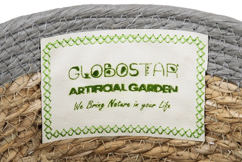 GloboStar® Artificial Garden ANTIPAROS 20289 Διακοσμητικό Πλεκτό Καλάθι - Κασπώ Γλάστρα - Flower Pot Μπεζ με Γκρι Φ22cm x Υ15cm