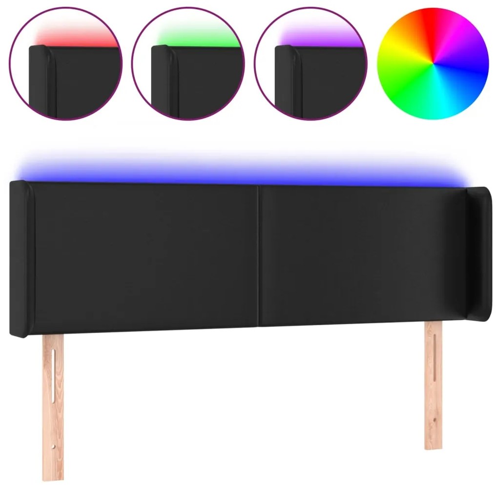 vidaXL Κεφαλάρι Κρεβατιού LED Μαύρο 147x16x78/88 εκ. Συνθετ. Δέρμα