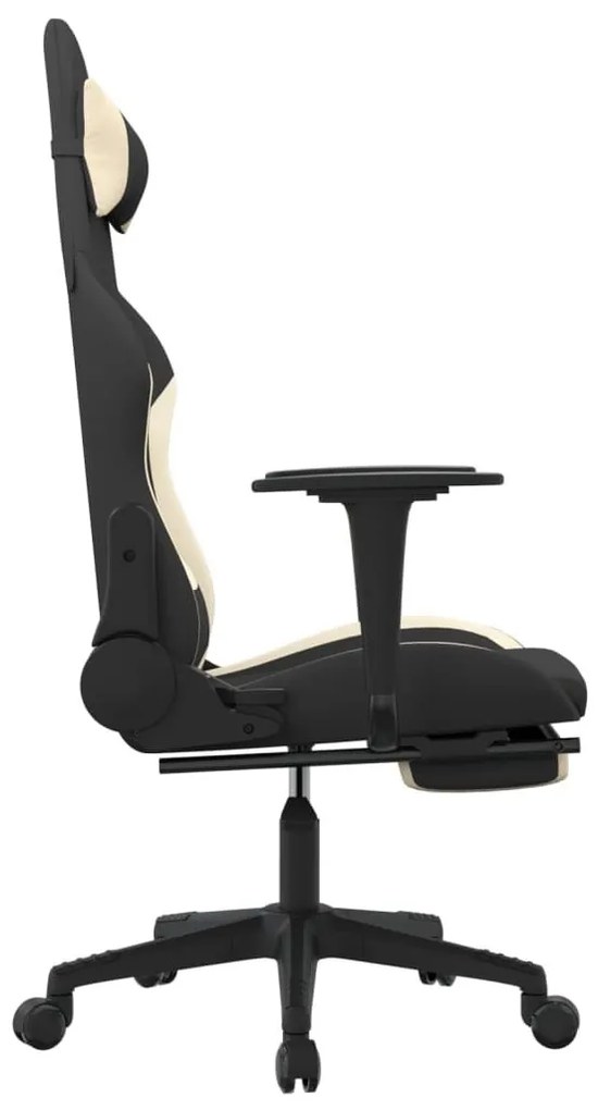 Καρέκλα Gaming Μαύρο και κρεμ Ύφασμα με Υποπόδιο - Μαύρο