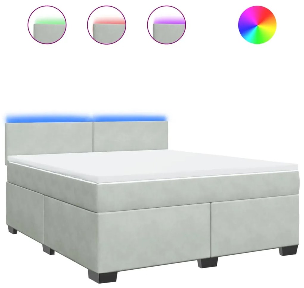 vidaXL Κρεβάτι Boxspring με Στρώμα Ανοιχτό Γκρι 180x200 εκ. Βελούδινο