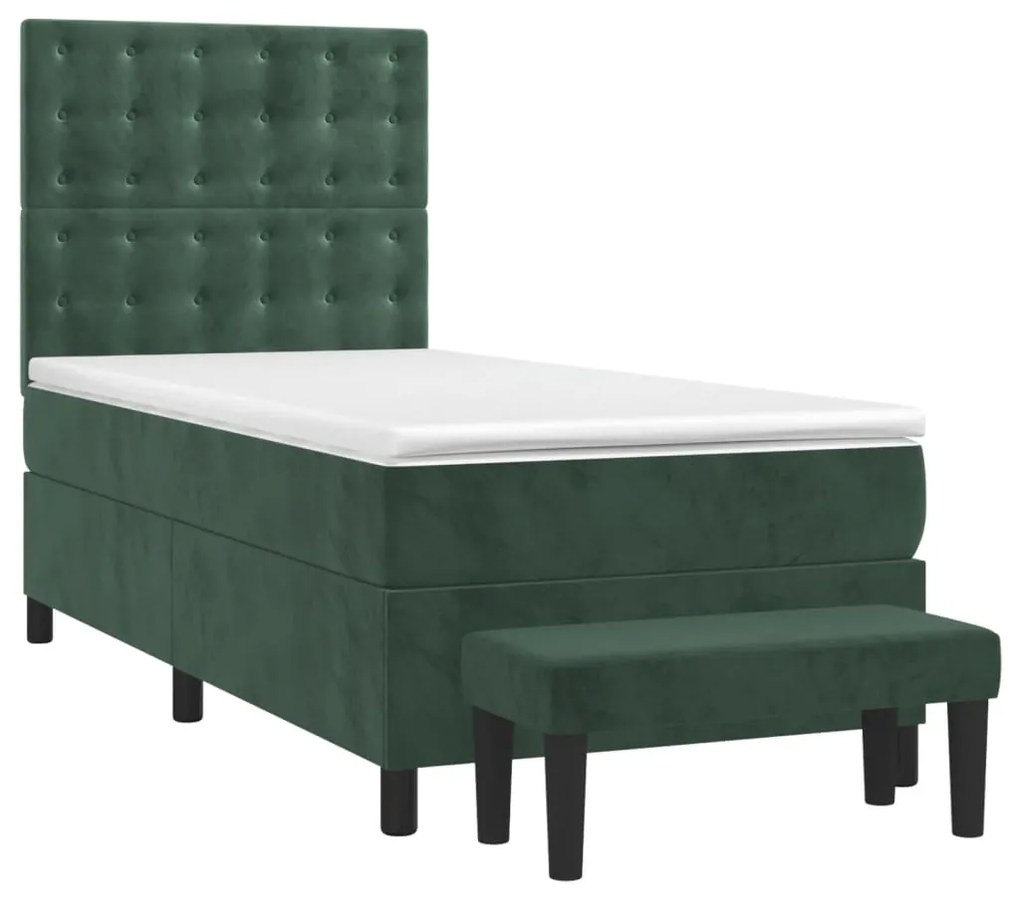 vidaXL Κρεβάτι Boxspring με Στρώμα Σκούρο Πράσινο 90x190 εκ. Βελούδινο