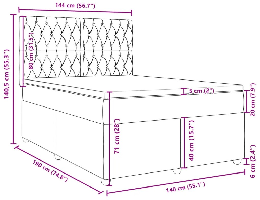 Κρεβάτι Boxspring με Στρώμα Κρεμ 140x190 εκ. Υφασμάτινο - Κρεμ