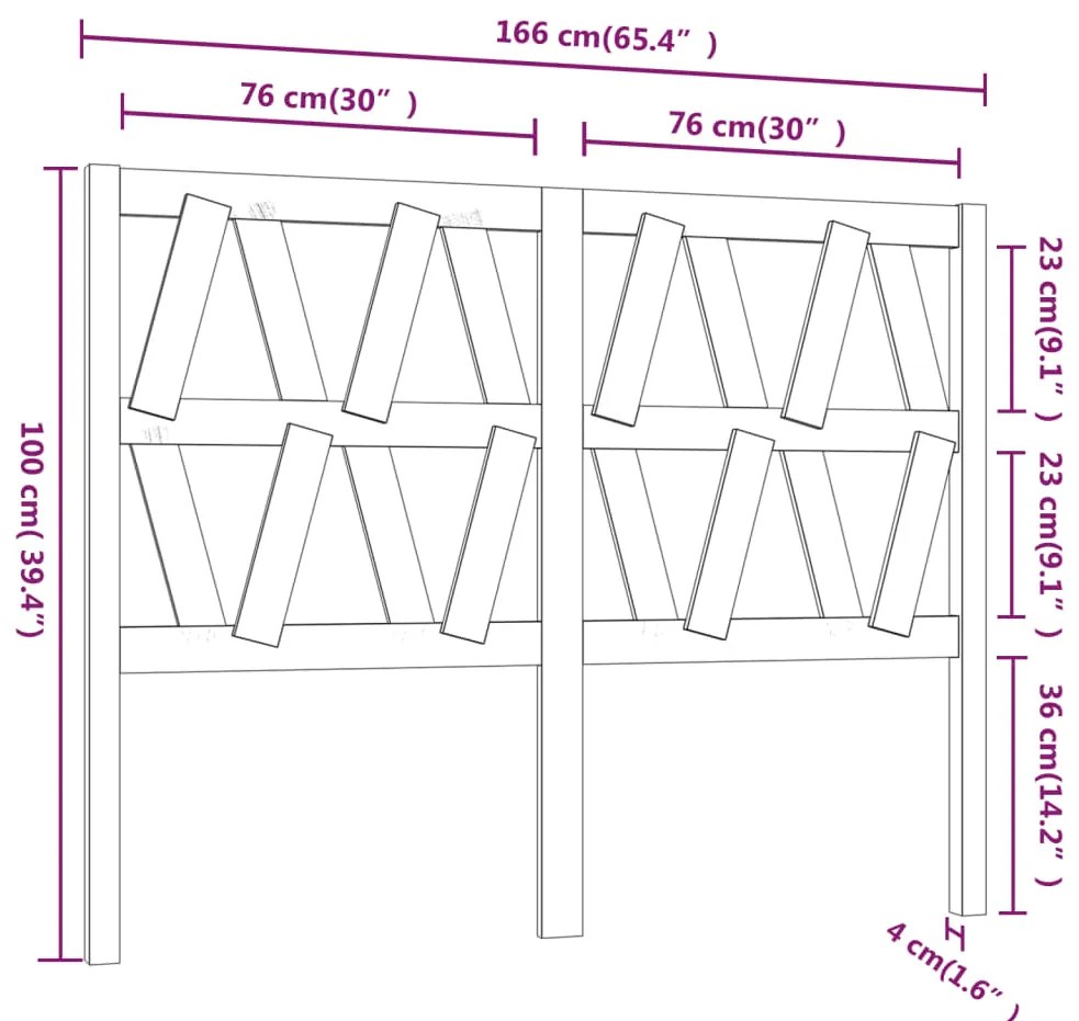 vidaXL Κεφαλάρι Κρεβατιού Μαύρο 166 x 4 x 100 εκ. Μασίφ Ξύλο Πεύκου