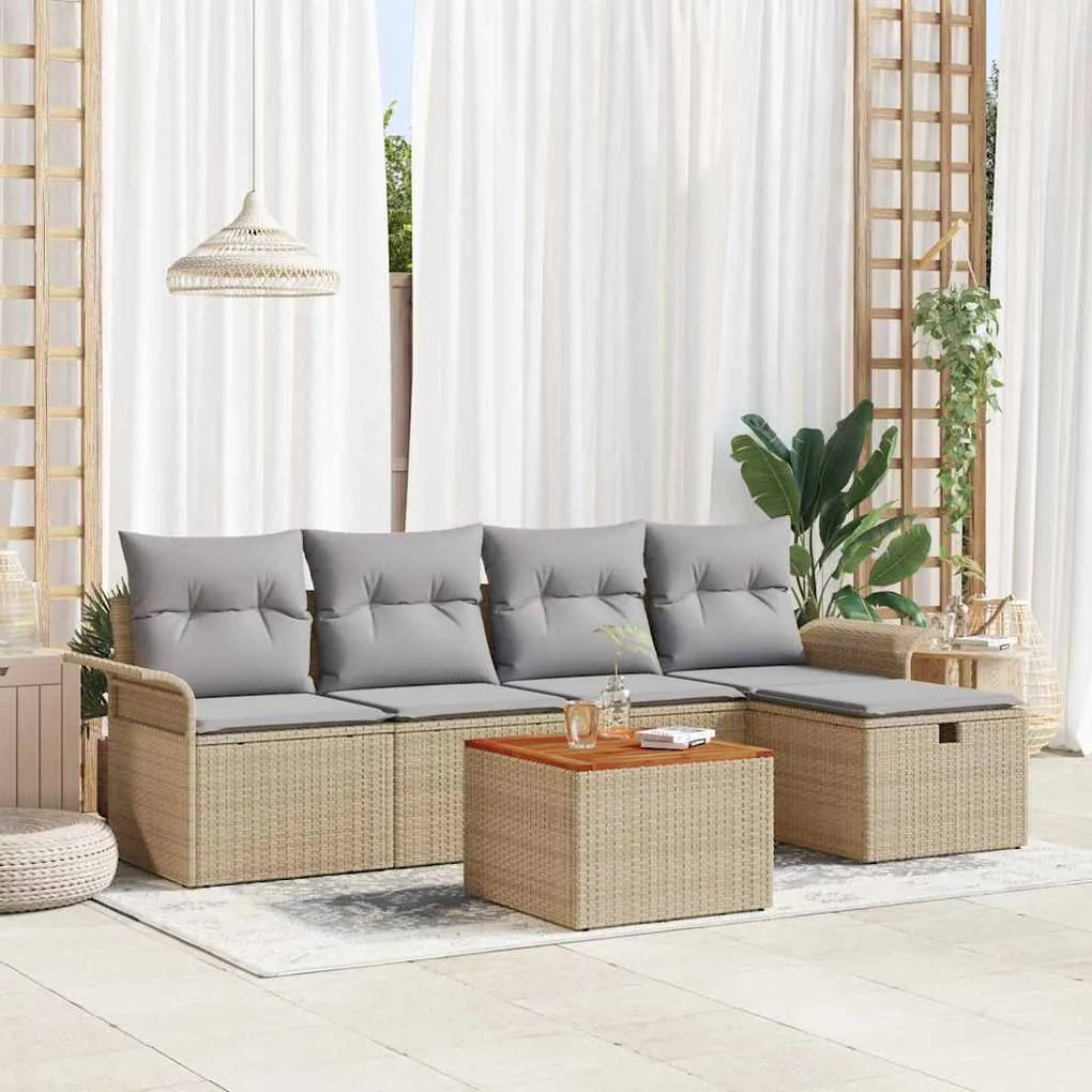 vidaXL Σετ Καναπέ Κήπου με αποθήκευση 6 pcs Μπεζ Πολυ ράταν