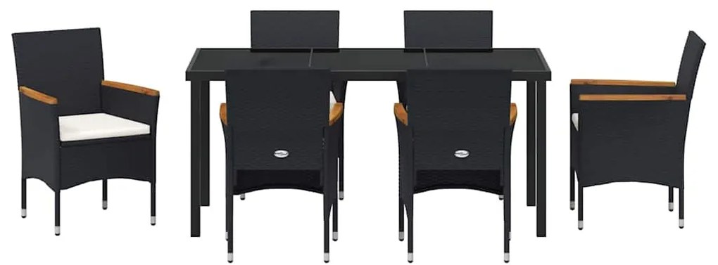vidaXL Σέτ φαγητού για κήπο με μαξιλάρι 7 pcs Μαύρο συνθετικό ρατάν