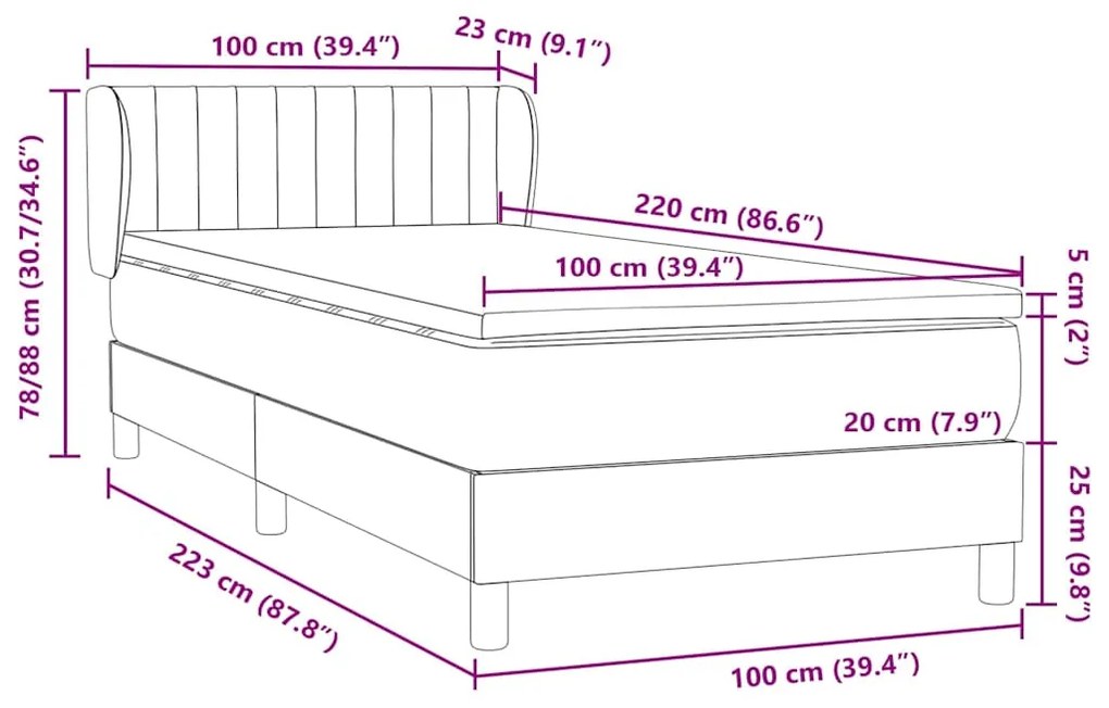 Box Spring κρεβάτι με στρώμα σκούρο πράσινο 100x220cm Βελούδινο - Πράσινο