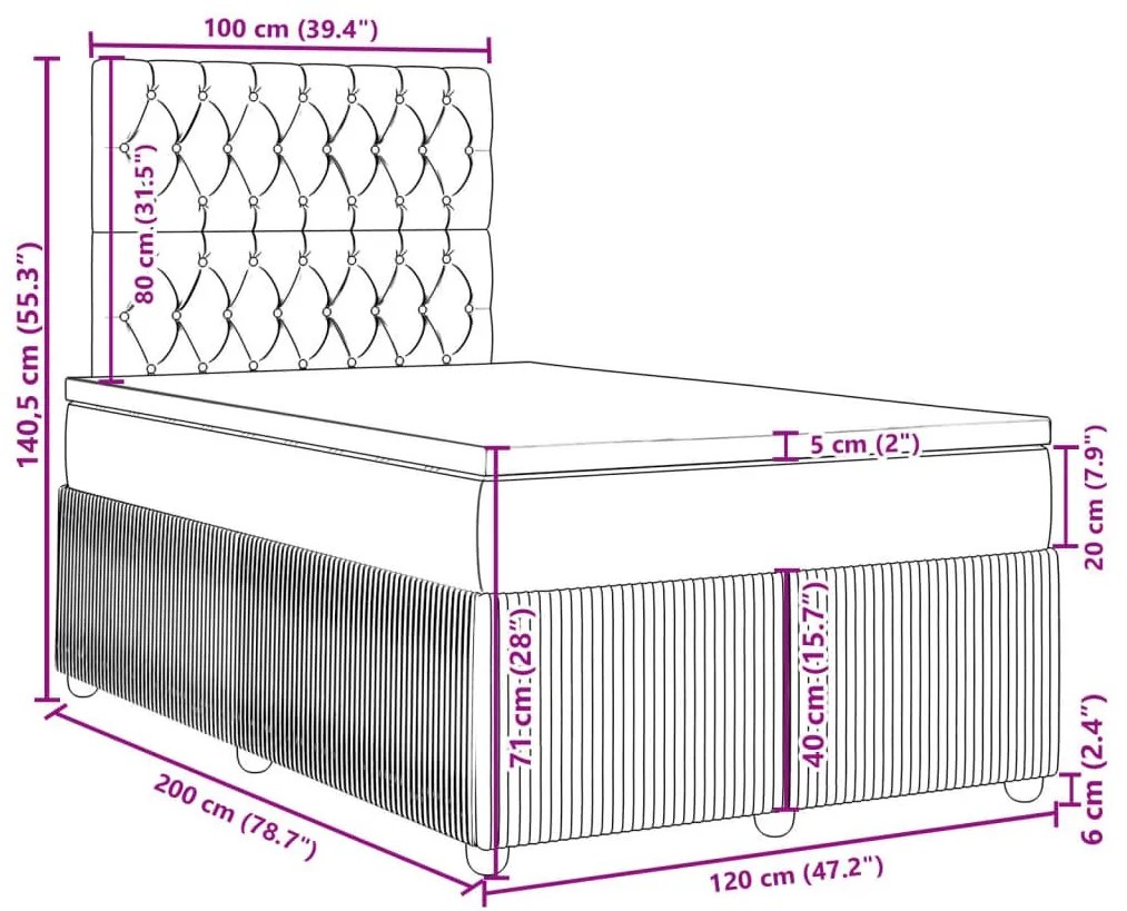 Κρεβάτι Boxspring με Στρώμα Σκούρο Γκρι 120x200 εκ. Βελούδινο - Γκρι