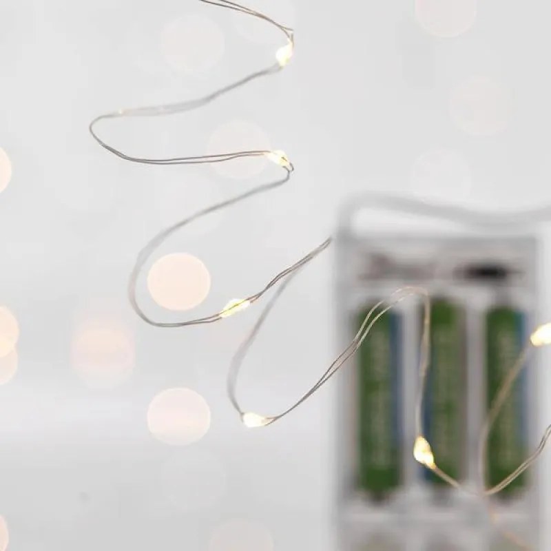 Eurolamp Σειρά 20 Mini LED Θερμό Λευκό 2m Ασημί Σύρμα Μπαταρίας 600-11221