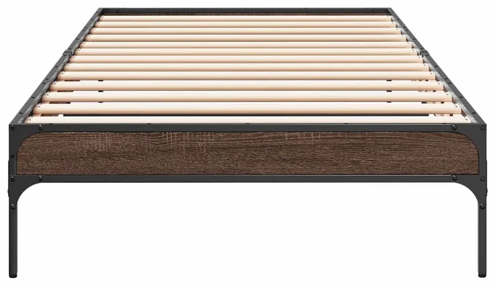 vidaXL Πλαίσιο Κρεβατιού Καφέ Δρυς 75x190 εκ. Επεξ. Ξύλο &amp; Μέταλλο