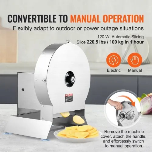 VEVOR Electric Vegetable Slicer, 0-0.5&quot;/0-12mm Thickness Adjustable Commercial Slicer Machine, Convertible to Manual, Stainless Steel Food Cutter Slicing Machine, Large Feed Port for Potato, Tomato