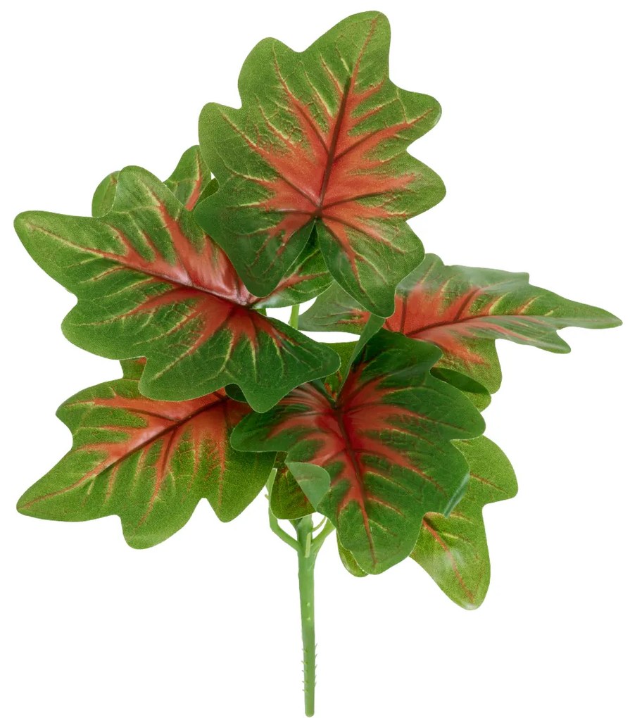 GloboStar® CALADIUM S-78271 Τεχνητό Φυτό Καλάδιο - Μπουκέτο Διακοσμητικών Φυτών - Κλαδιών με Φύλλωμα Πράσινο - Κόκκινο - Κίτρινο Υ28cm