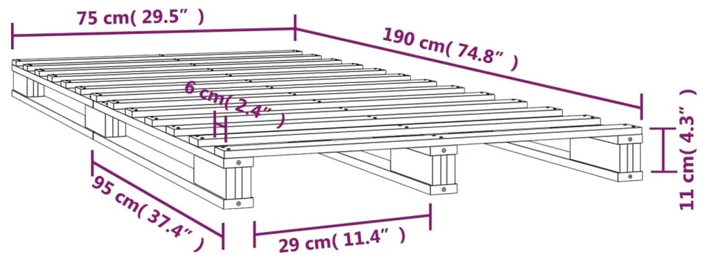 ΠΛΑΙΣΙΟ ΚΡΕΒΑΤΙΟΥ ΛΕΥΚΟ 75X190 ΕΚ ΜΑΣΙΦ ΠΕΥΚΟ 2FT6 SMALL SINGLE 821418