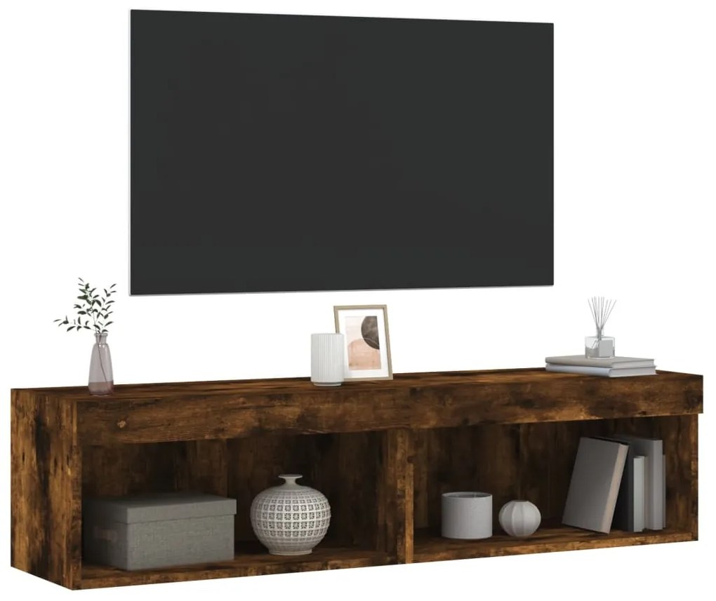 vidaXL Έπιπλα Τηλεόρασης με LED 2 τεμ. Καπνιστή Δρυς 60x30x30 εκ.