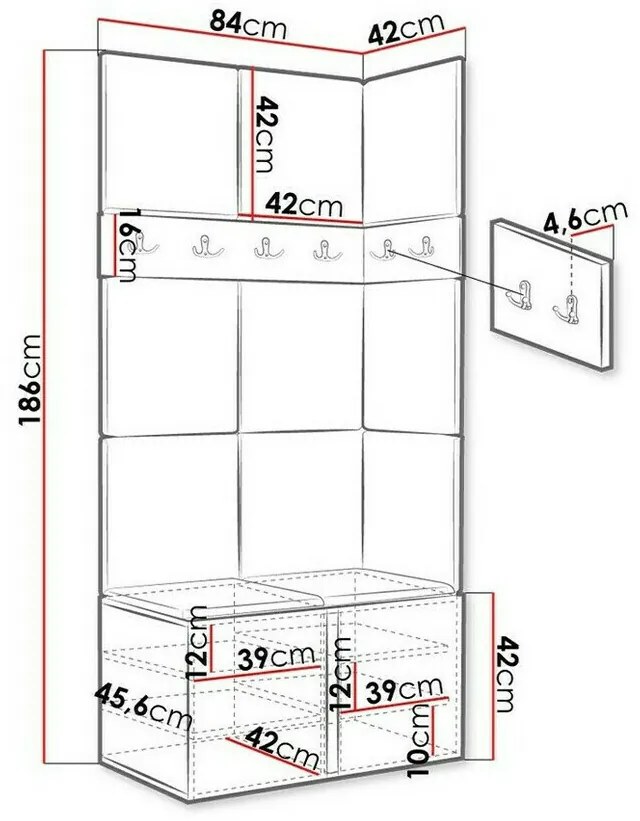 Σετ διαδρόμου Hartford 264, 186x84x46cm, 27 kg, Γραφίτης, Πλαστικοποιημένη μοριοσανίδα, Ταπισερί, Εντοιχισμένη, Τοίχου | Epipla1.gr