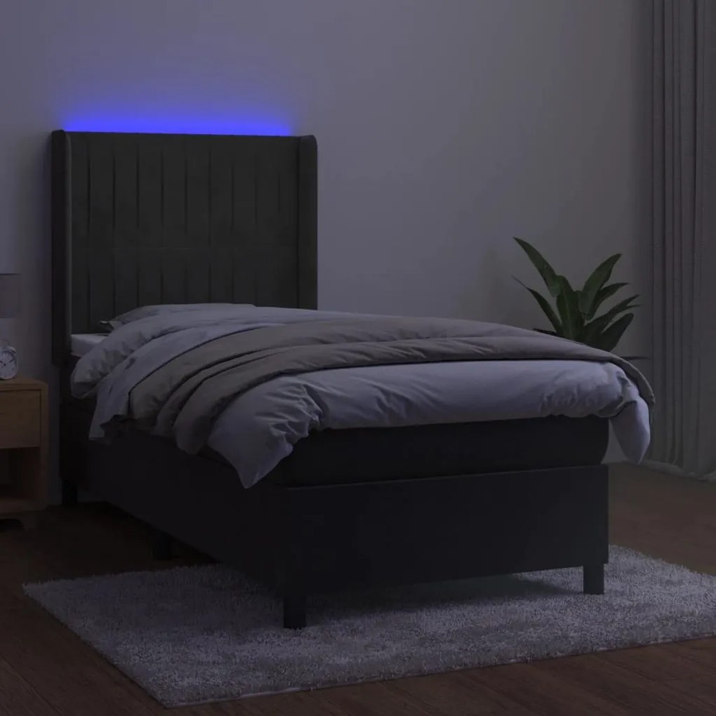 ΚΡΕΒΑΤΙ BOXSPRING ΜΕ ΣΤΡΩΜΑ &amp; LED ΣΚ. ΓΚΡΙ 80X200 ΕΚ. ΒΕΛΟΥΔΙΝΟ 3139650