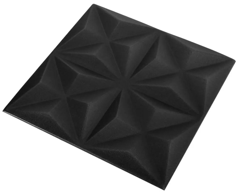 Πάνελ Τοίχου 3D 48 τεμ. Μαύρο Origami 50 x 50 εκ. 12 μ² - Μαύρο
