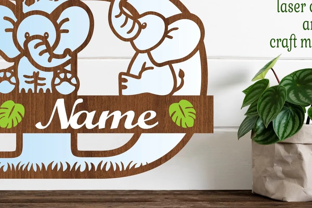 Intra απο ξύλο plywood Χρώμα wenge 3mm-4mm πάχος - Μονόγραμμα με κεφαλαίο ελέφαντα Γράμμα D Δίασταση 30x20 cm INTRAFABR-123260744