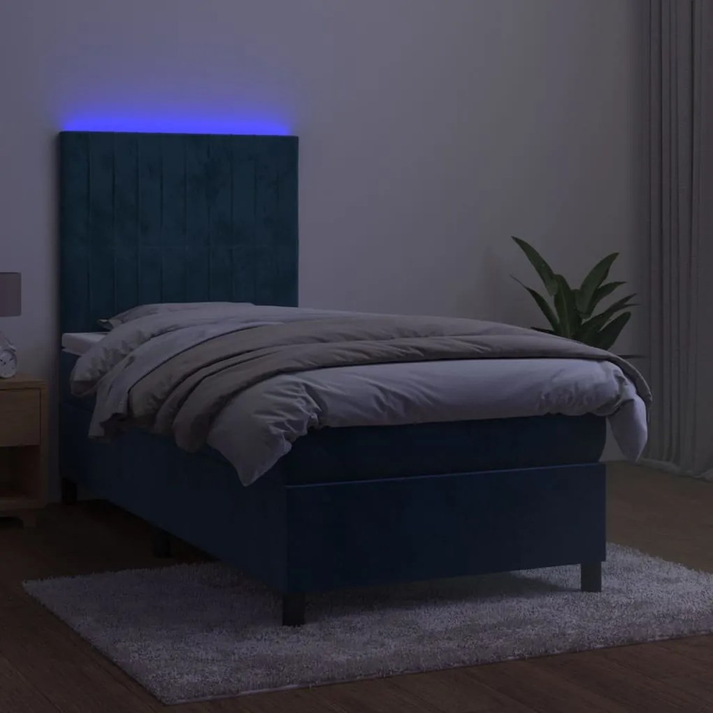 ΚΡΕΒΑΤΙ BOXSPRING ΜΕ ΣΤΡΩΜΑ &amp; LED ΣΚ. ΜΠΛΕ 80X200 ΕΚ. ΒΕΛΟΥΔΙΝΟ 3136213