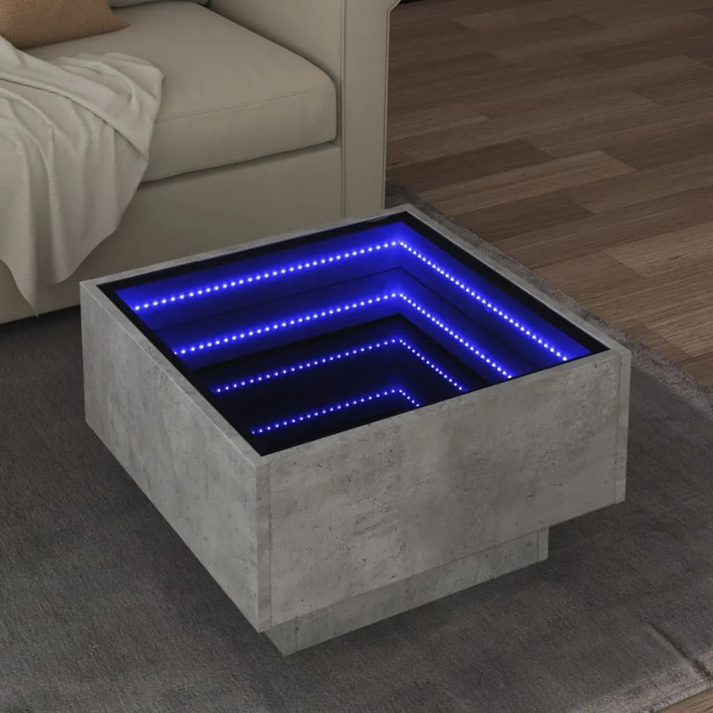 vidaXL Τραπεζάκι Σαλονιού με LED Γκρι 50x50x30 εκ. Επεξεργασμένο Ξύλο
