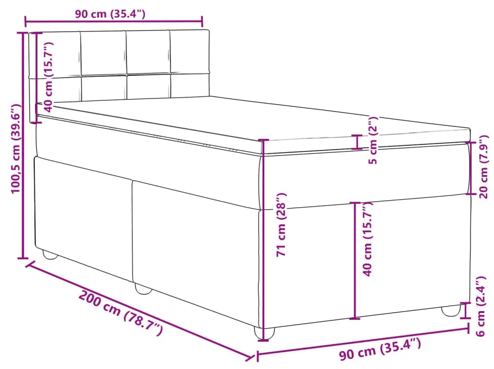 Κρεβάτι Boxspring με Στρώμα Taupe 90x200 εκ. Υφασμάτινο - Μπεζ-Γκρι